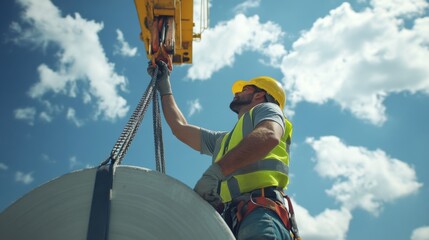 Construction Worker Operating Crane Lift