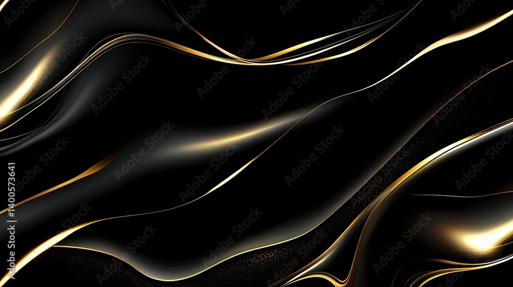 Aufkleber abstract golden and black wavy texture with smooth curves, creating a luxurious and elegant backgrou