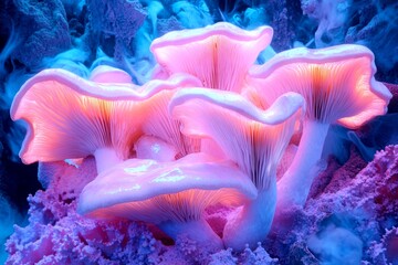 Surreal health. Hallucination - due to magic mushrooms: abstract image of well-being. Psychiatry and neuroscience. Metaphorical magic mushrooms physical senses, of a mental illusion. Brain f.