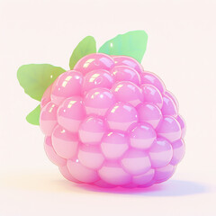 Bright and glossy pink raspberry with leaves.