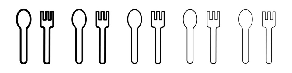 Spoon and Fork Icon Symbol mark in Outline style