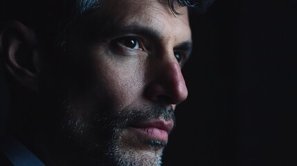 Serious Mature Business Coach Close-Up Portrait in Dim Lighting