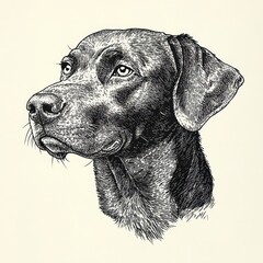Black and White Dog Head Drawing in Pointillism Style, Large Pet Portrait, Realistic Ink Illustration