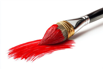 Brush creating vibrant red strokes on a clean, white surface in an art studio setting