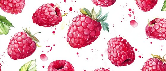 A painting of a bunch of raspberries with a splash of red paint