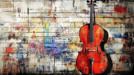 Cello Against Vibrant Graffiti Wall: A Symphony of Color and Sound