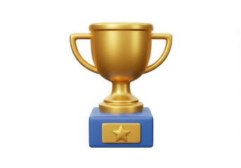 Golden trophy on blue base