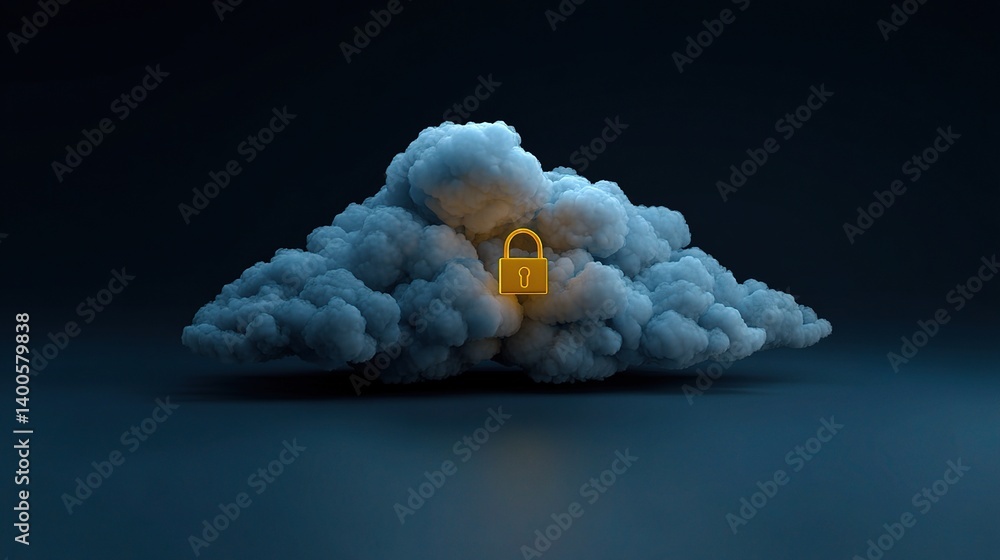 Poster digital cloud with padlock icon symbolizing data security and protection