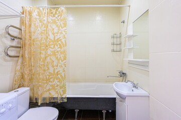 interior apartment room bathroom, sink, decorative elements, toilet