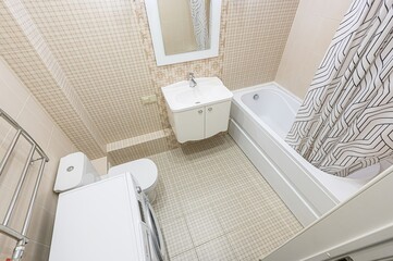 interior apartment room bathroom, sink, decorative elements, toilet
