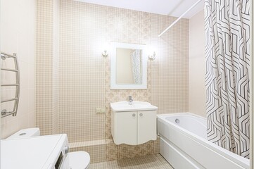 interior apartment room bathroom, sink, decorative elements, toilet