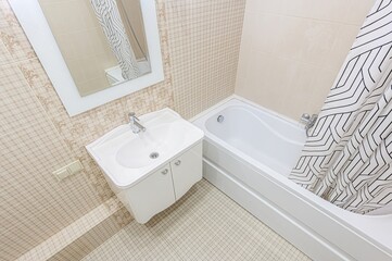 interior apartment room bathroom, sink, decorative elements, toilet