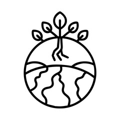 World environment day icon vector illustration of growing plant on earth globe outline design concept