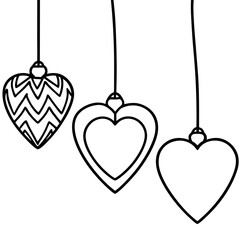 Floating Heart Ornaments Line Art