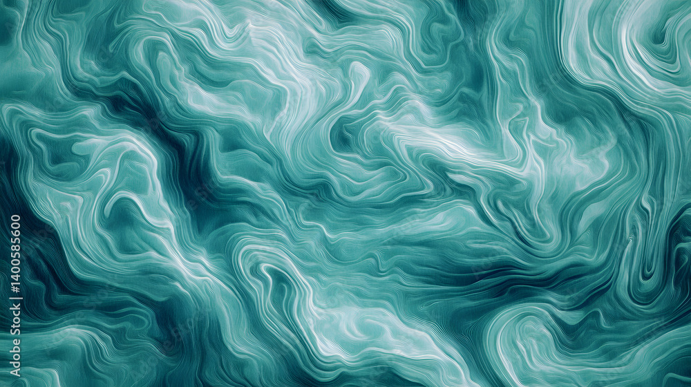 Poster abstract teal swirl pattern with smooth, flowing lines that create a tranquil and calming effect.