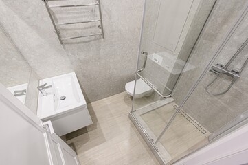interior apartment room bathroom, sink, decorative elements, toilet