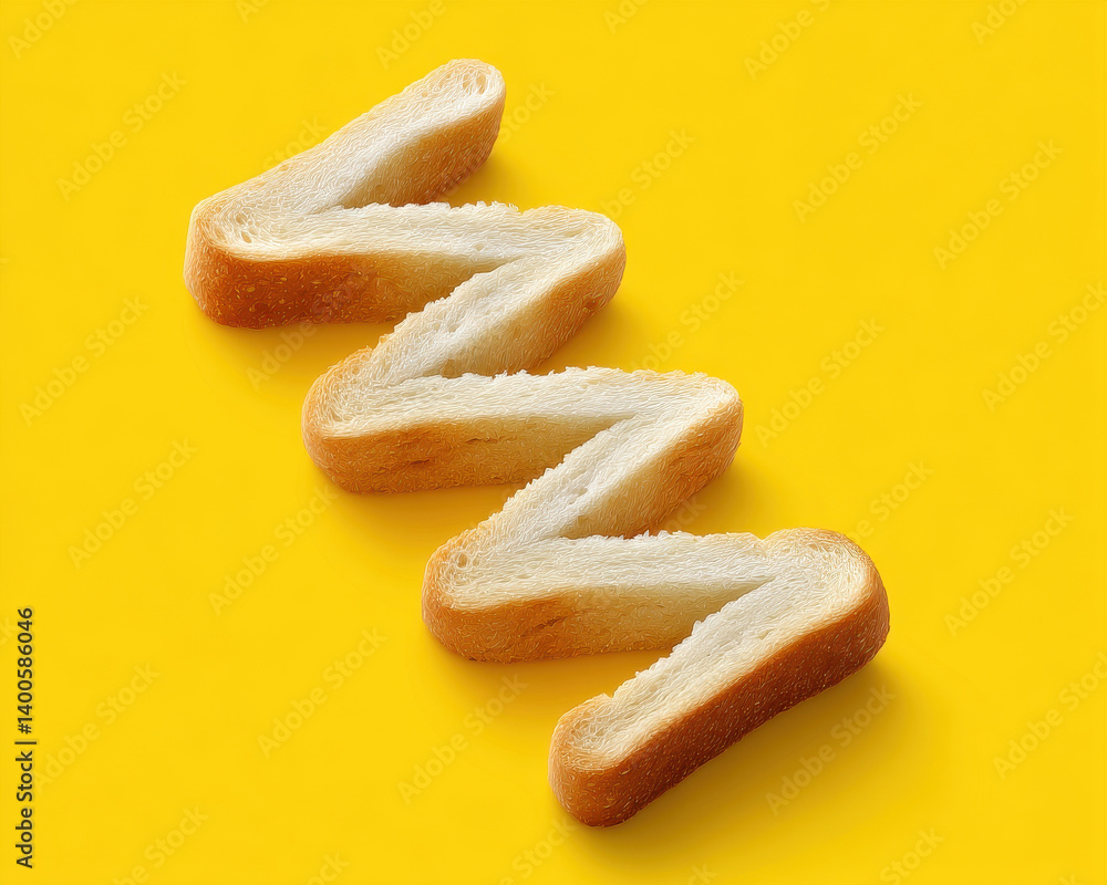 Poster zigzag shaped toast on bright yellow background creates playful and vibrant visual. this unique pres