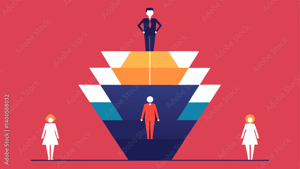 Poster inverted pyramid of power a pyramid chart with a few male figures at the top while there are many fe