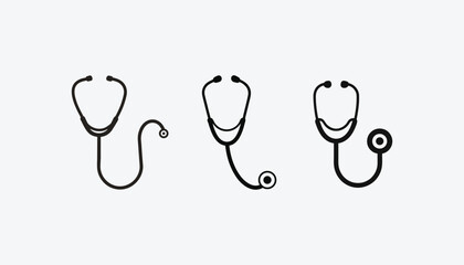 Simple Black Outline Stethoscope Icons Set