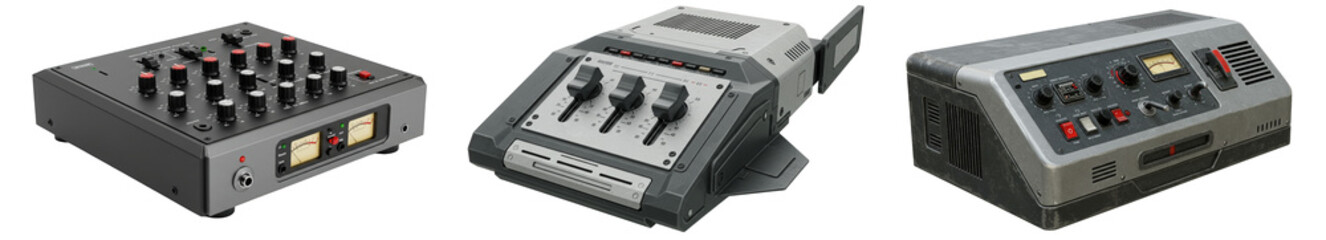 A Collection of Professional-Grade Audio Mixers and Controllers Displayed Against a Black Background, Showcasing Their Sleek Design and Versatile Features for Sound Engineering