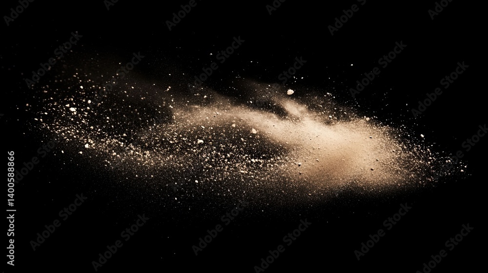 Poster abstract particles dust explosion cloud on black background artistic rendering