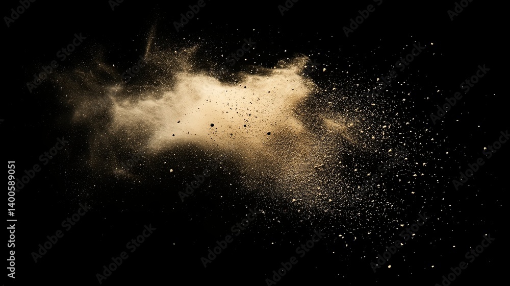 Poster Explosion of golden powder against a dark backdrop creating a dynamic visual effect