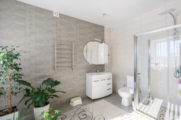 interior apartment room bathroom, sink, decorative elements, toilet