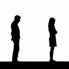Vector silhouettes of a man and a woman, a couple of business people standing in profile