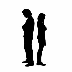Vector silhouettes of a man and a woman, a couple of business people standing in profile