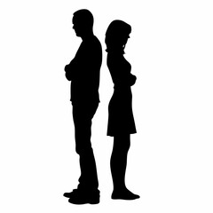Vector silhouettes of a man and a woman, a couple of business people standing in profile