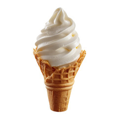 Classic vanilla soft serve ice cream in waffle cone isolated on white
