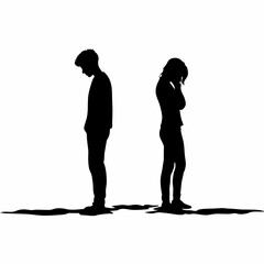 Vector silhouettes of a man and a woman, a couple of business people standing in profile