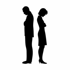 Vector silhouettes of a man and a woman, a couple of business people standing in profile