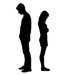 Vector silhouettes of a man and a woman, a couple of business people standing in profile