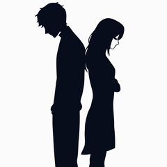 Vector silhouettes of a man and a woman, a couple of business people standing in profile