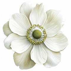 Elegant white flower with delicate petals and vibrant green center, perfect for nature-themed designs and floral illustrations.