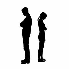 Vector silhouettes of a man and a woman, a couple of business people standing in profile
