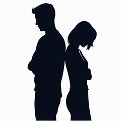 Vector silhouettes of a man and a woman, a couple of business people standing in profile