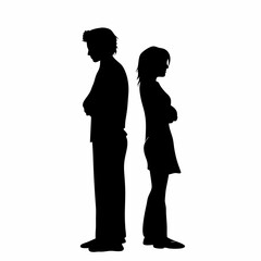 Vector silhouettes of a man and a woman, a couple of business people standing in profile