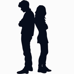 Vector silhouettes of a man and a woman, a couple of business people standing in profile