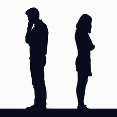Vector silhouettes of a man and a woman, a couple of business people standing in profile