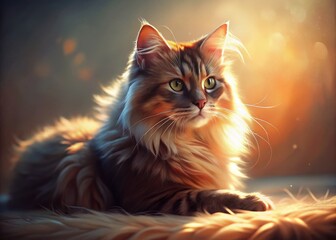 Obraz premium Cozy Cat Sunbeam Nap: A heartwarming image of a feline friend basking in the golden glow of a sunbeam, perfect for pet, home, and comfort themes.