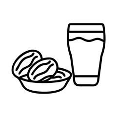Dates and milk vector illustration, ramadan food, iftar meal, islamic culture, healthy diet, sweet snack