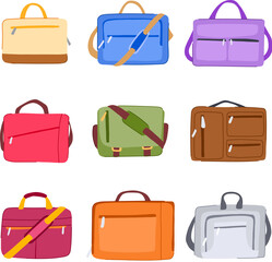 laptop bag set cartoon vector illustration