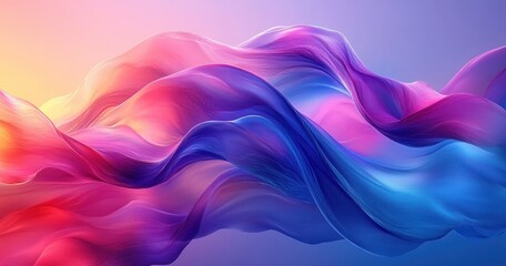 Abstract Digital Art of Flowing Ribbons in Vibrant Colors and Futuristic Shape