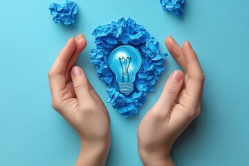 Autism Awareness Light Bulb Illustration with Caring Hands in Soft Pastel Colors