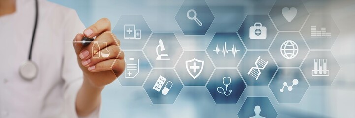 Healthcare Technologies and Patient Monitoring Illustrated on a Virtual Screen.