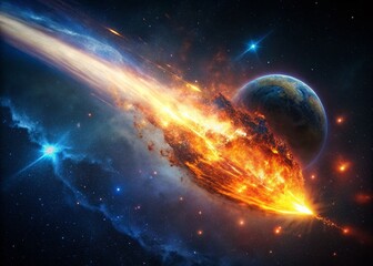 Obraz premium Cosmic Comet: Luminous Tail Streaking Across Vibrant Nebula