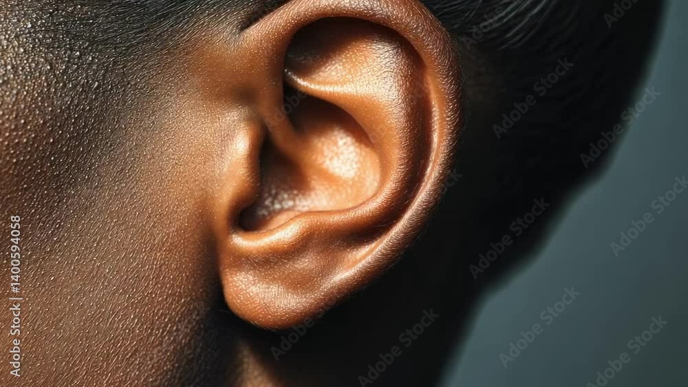Poster Subtle changes in lighting and perspective highlight the intricate details of the human ear, emphasizing its delicate structure and complex function in sound perception