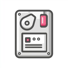 Fototapeta premium A stylized illustration of a device featuring buttons, dials, and a simple interface, evoking a retro technological aesthetic.